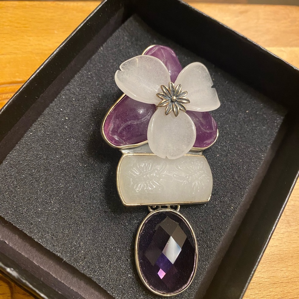 AKR designer Amethyst drop Sterling pendant/brooch with garden theme